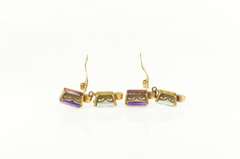 14K Yellow Gold Emerald Cut Amethyst Blue Topaz Dangle Clip Earrings
