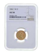 1862 AU58 $2.50 Liberty Head Gold Quarter Eagle - Graded NGC