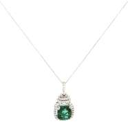 Incredible White Gold Green Tourmaline and Diamond Pendant on Chain