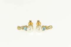 10K Yellow Gold Pearl Blue Topaz Diamond Accent Drop Earrings