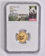 MS69 2000 China 10 Yuan 1/10 Oz. .999 Fine Gold Panda Frosted Ring NGC