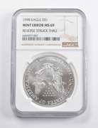 Mint Error MS69 1998 American Silver Eagle REV Struck Thru NGC