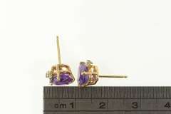14K Yellow Gold Heart Amethyst Diamond Accent Stud Earrings