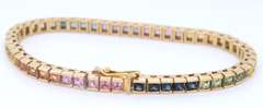 Attractive Yellow Gold approximate 10.20ctw Multi Color Sapphire Channel Set Bracelet