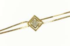 14K Yellow Gold Diamond Square Cluster Serpentine Bolo Chain Necklace