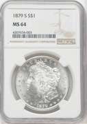 Superb BU 1879S Morgan Silver Dollar NGC Graded MS 64 Great Example!