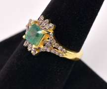 Precious 1.30CTS Emerald & 0.26CTW Diamond Ring in Gold Plated Sterling Silver