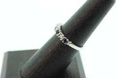 14kt Solid White Gold, Blue Sapphire, and Diamond Band Ring