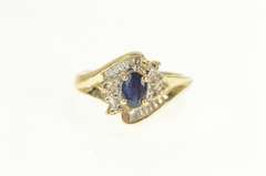 14K Yellow Gold Oval Sapphire Diamond Bypass Engagement Ring