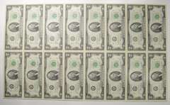 Sheet Of 16 1976 Dallas, Texas $2 Federal Reserve Notes - Uncut Sheet Of Notes!