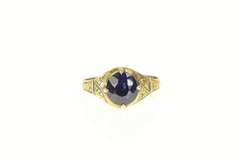 Gold Filled Victorian Syn. Sapphire Floral Engraved Ring