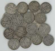 25 Assorted mixed date Walking Liberty Half Dollars