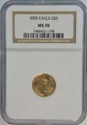 Perfect NGC MS70 graded 2005 $5 American Gold Eagle coin