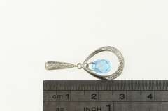 14K White Gold Pear Blue Topaz Diamond Accent Drop Pendant
