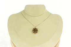 14K White Gold Oval Faceted Smoky Quartz Diamond Halo Pendant