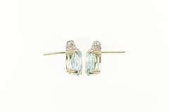14K Yellow Gold Oval Blue Topaz Diamond Cluster Accent Earrings