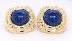 Pleasing Yellow Gold Round Lapis Earrings