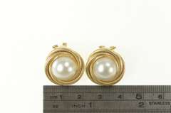 14K Yellow Gold Pearl Twist Design Mabe Clip Back Retro Earrings
