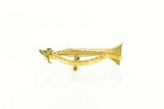 Gold Filled Green Enamel Floral Harp Musical Instrument Pin/Brooch