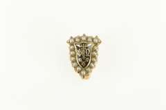 10K Yellow Gold Enamel Psi Omega Seed Pearl Lapel Pin/Brooch