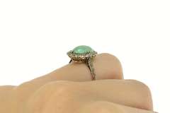 14K Yellow Gold Victorian Oval Turquoise White Sapphire Halo Ring