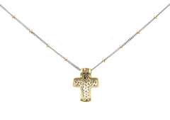 0.90ctw Diamond Two Tone Cross Pendant Necklace in 14K