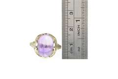 18K White Gold Art Deco Amethyst Filigree Engraved Elaborate Ring