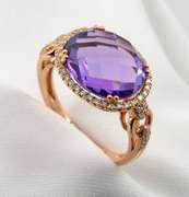 Elegant Amethyst & Diamond Ring in 14K RG