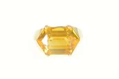 14K Yellow Gold Navette Citrine Retro Fancy Solitaire Cocktail Ring
