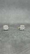 ROUND BRILLIANT CLUSTER DIAMOND STUDS TWO TONE 14K YELLOW WITH WHITE GOLD PRONGS