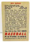 Erv Dusak, Pirates 1951 Bowman Baseball Card
