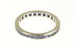 14K White Gold Art Deco Princess Syn. Sapphire Eternity Band Ring
