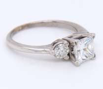 Dazzling White Gold Princess Cut with Round Brilliant Cut Diamond Ring