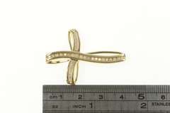 10K Yellow Gold 0.50 Ctw Diamond Inset Curvy Cross Christian Pendant
