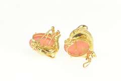 14K Yellow Gold Sunstone Cabochon Ornate Dolphin French Clip Earrings