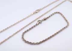 Set of Vintage Italian 925 Sterling Silver Rope Chain Necklace and Matching Bracelet