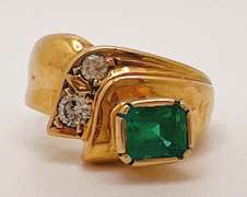 Antique 14kt Gold, Very High Quality Emerald, & Diamond Ring
