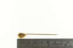 18K Yellow Gold Pear Tiger's Eye Cabochon Ornate Vintage Stick Pin