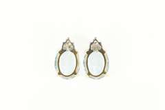 14K Yellow Gold Oval Blue Topaz Diamond Cluster Accent Earrings