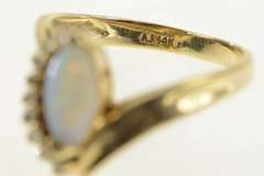 14K Yellow Gold Marquise Opal Diamond Accent Bypass Ring