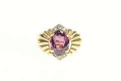 18K Yellow Gold Rhodolite Garnet Diamond Grooved Statement Ring