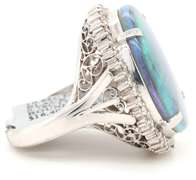 New 10.92ct Black Opal and 0.78ctw Diamond Frame Ring in Platinum