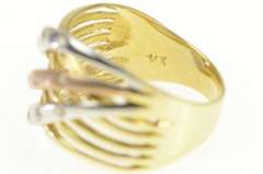 14K Yellow Gold Diamond Tri Tone Wavy Layered Look Band Ring