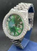 36MM CUSTOM ROLEX OYSTER PERPETUAL DATE-JUST GREEN ROMAN DIAL WITH DIAMOND BEZEL STAINLESS STEEL JUBILEE-BAND