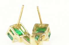 10K Yellow Gold Emerald Cut Syn. Emerald Diamond Accent Earrings