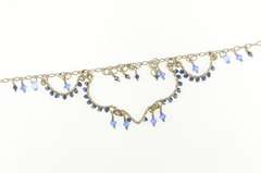 Sterling Silver Blue Beaded Fringe Scalloped Statement Necklace