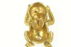 18K Yellow Gold Hear No Evil Ruby Eyed Diamond Monkey Lapel Pin/Brooch