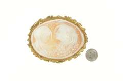 14K Yellow Gold Huge Carved Shell Cameo Floral Ladies Pin/Brooch