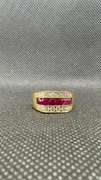 UNISEX 14K YELLOW GOLD 1 CT DIAMOND AND 1 CT RUBY RING
