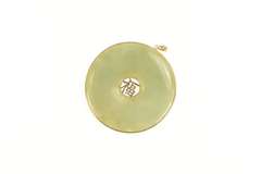 14K Yellow Gold 53mm Jade Bi Circle Chinese Happiness Pendant
